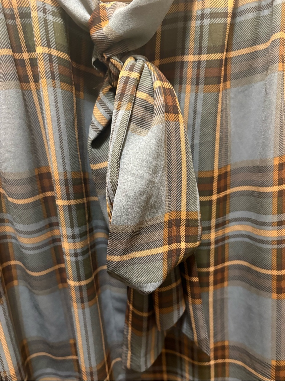 Lauren Ralph Lauren Plaid Tie Neck Bow Blouse Womans Sz M Blue Gray Brown - Picture 12 of 16